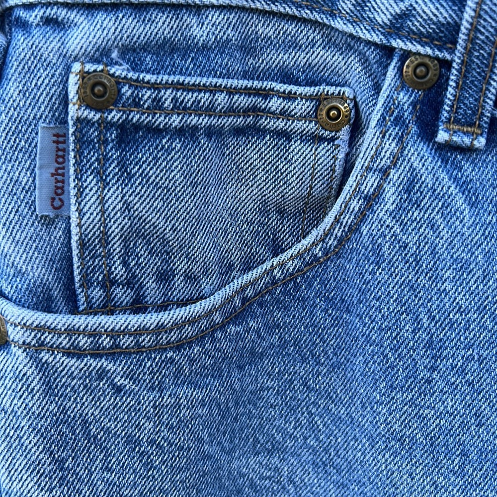 Men's Carhartt Relaxed Fit Denim Work Pants Light Wash 38x32 dungarees - Picture 9 of 10